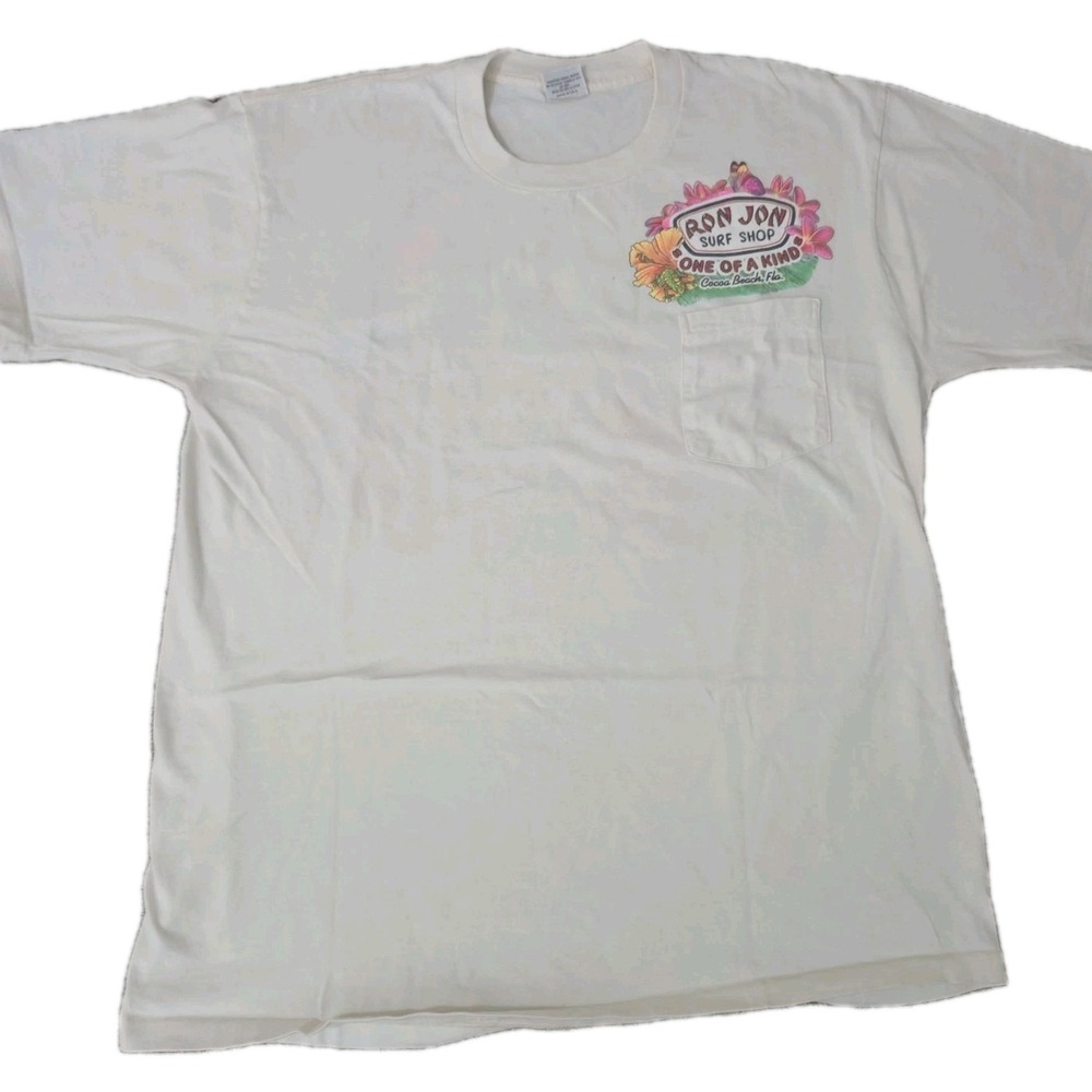 Vintage 1992 Cocoa Beach Ron Jon Surf Shop Graphic Pocket Tee Shirt Mens XL